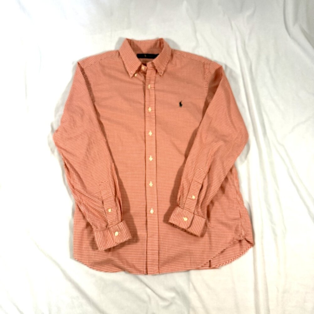 POLO Ralph lauren Button Up Shirt L Brick Red Check 100% Cotton - Picture 2 of 8